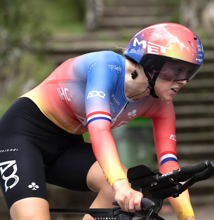 Lizzie Holden on her way to finishing Sunday's individual time trial on the opening day of the prestigious Giro d'Italia Women (Photo: UAE Team ADQ)