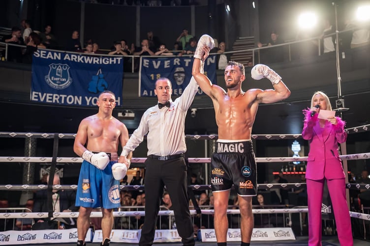 Manxman Mathew Rennie's arm is lifted after Saturday evening's fight in Liverpool (Photo: VIP Boxing Promotions)