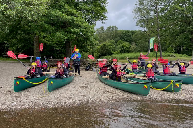 The group getting ready to launch on Coniston Water