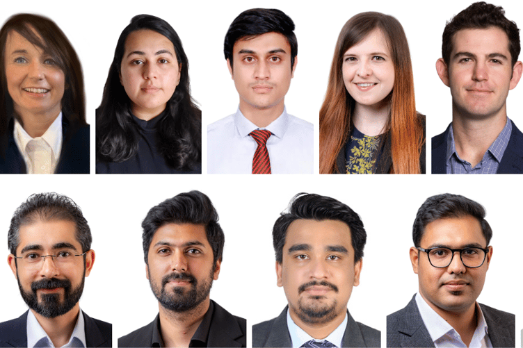 Top row, left to right: Rachel Williams, Mashaal Ghaffar, Naqvi, Helen Moore, Dominic Wall and Aqsa Iftikhar. Bottom row, left to right: Saad Hafeez, Muhammad Asad Arif, Haris Dean, Hassan Pasha and Muhammad Moiz