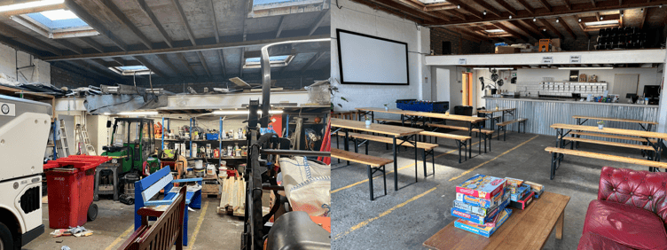 The taproom before and after reconstruction
