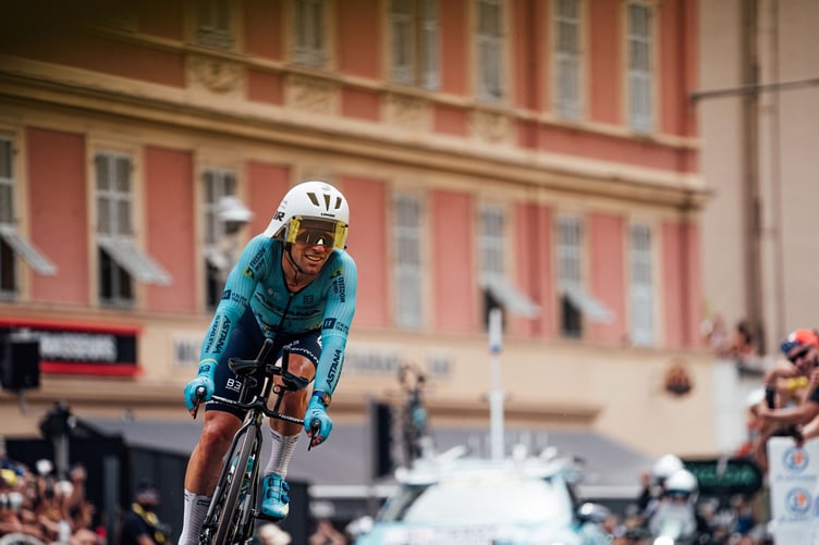 Picture by Zac Williams/SWpix.com - 21/07/2024 - Cycling - 2024 Tour de France - Stage 21 ITT, Monaco - Nice, France - Mark Cavendish, Astana Qazaqstan, finishes his last ever stage of The Tour de France.