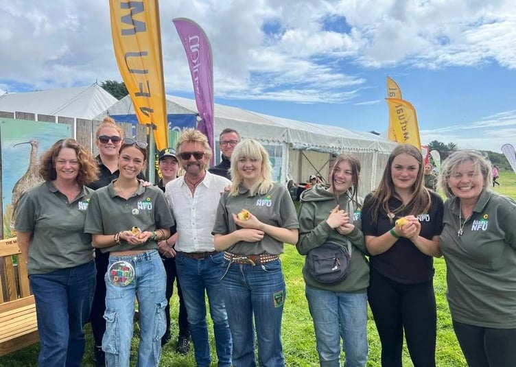 Noel Edmonds with the Manx NFU team at the Southern Agricultural Show
