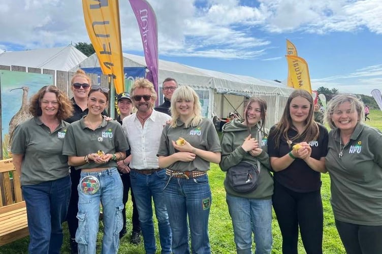 Noel Edmonds with the Manx NFU team at the Southern Agricultural Show