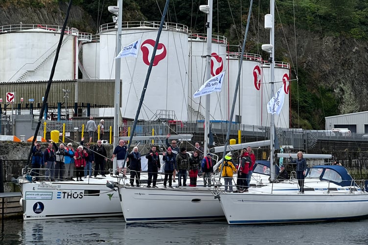 Sailing for the Disabled's current vessel Pride of Mann III alongside the charity's two former yachts Pride of Mann and Pride of Mann II
