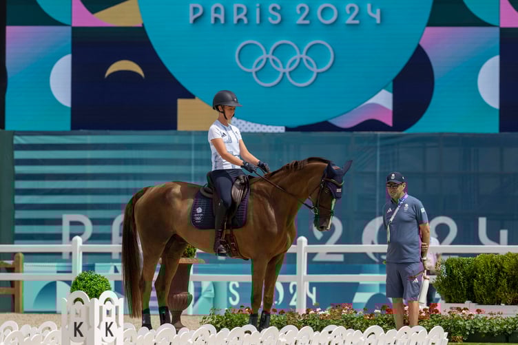 Yasmin INGHAM (GBR) & BANZAI DU LOIR take part in arena familiarisation ahead of the eventing competition at the Paris 2024 Olympic Games - Versailles, Paris, France - 25 July 2024 - photo Jon Stroud Media