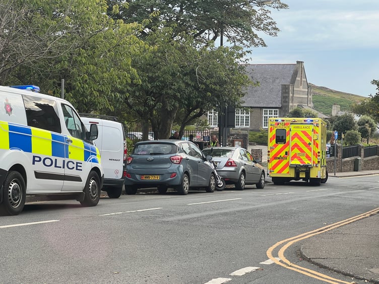The scene at Derby Road in Peel last night following a single vehicle RTC