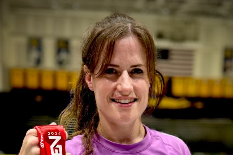 Hayley Curtis with her impressive medal haul in New York