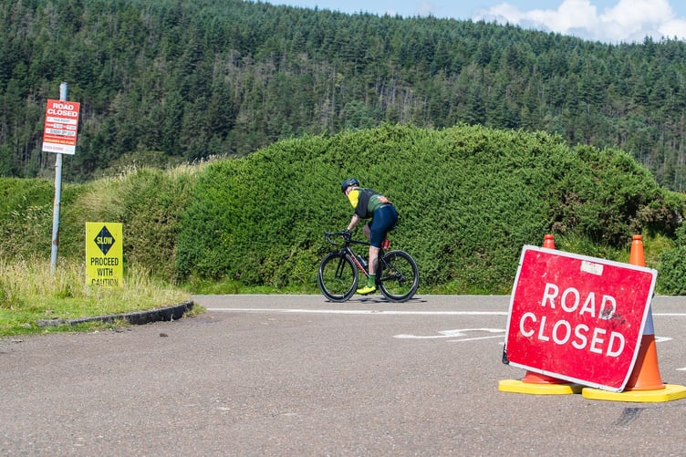 Former Manx Grand Prix rider Chris Mitchell on the descent of Tholt-y-Will. The pair finished a few seconds apart at the end of the gruelling 83-mile cycle event (Photo: Gran Fondo Isle of Man)