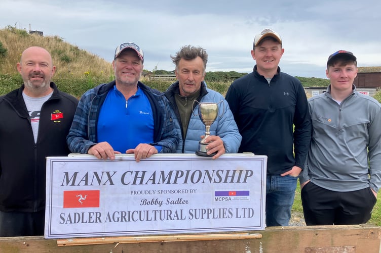 Prize winners in Isle of Man Clay Pigeon Shooting Club’s ABT Championship last weekend, including overall winner Stan Skinner with the trophy