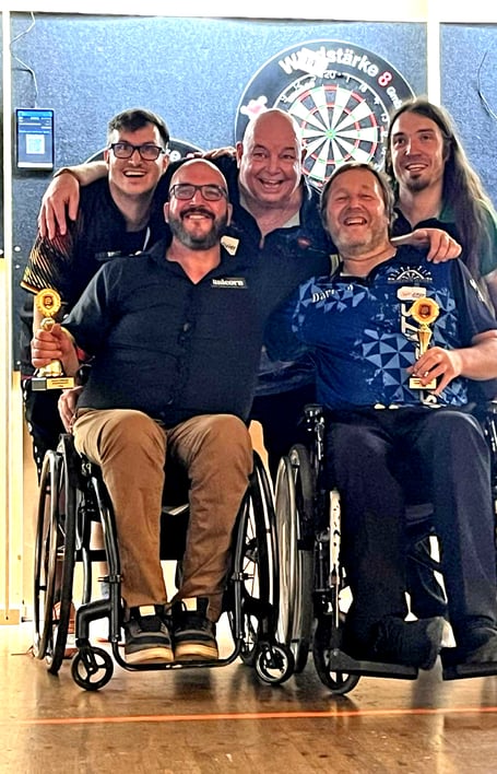 Darren Kennish (front right) pictured alongside his friend and rival Vincent D'Hondt as well as several competition officials during the recent weekend in Germany