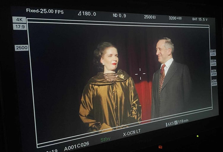 A behind the scenes shot of 'The Nervous State', in which the actors are wearing Maggie's picked up clothes