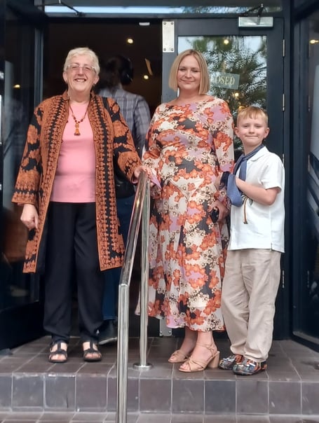 Maggie Harding (left) with wardrobe mistress Eve Slater and her son Ziggy at the premier of 'The Nervous State'