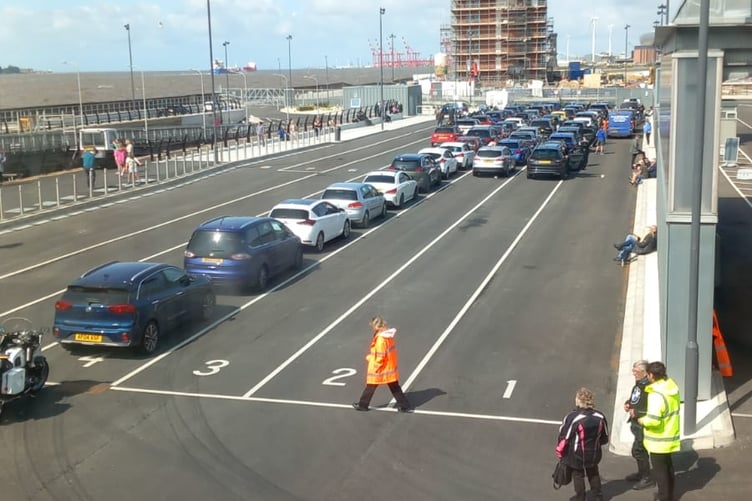 The remaining vehicles waiting to board the Manannan at Liverpool this afternoon