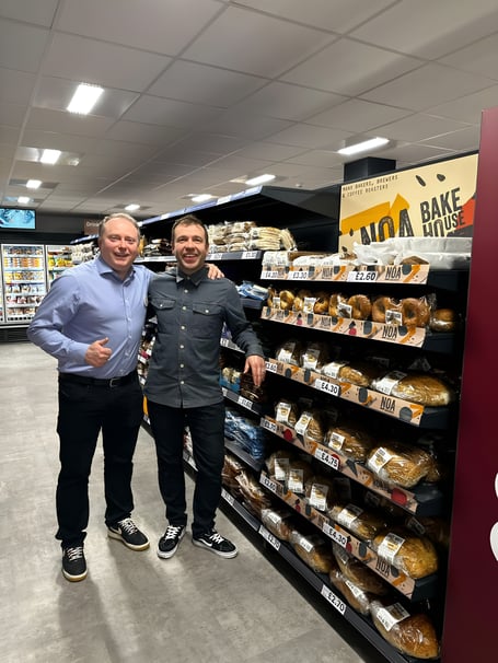 Miles Pettit from Noa Bakehouse with Isle of Man Tesco store director Andy Sanderson