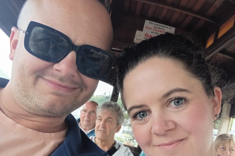 Simon Moye and his wife Lucy on their recent visit to the island