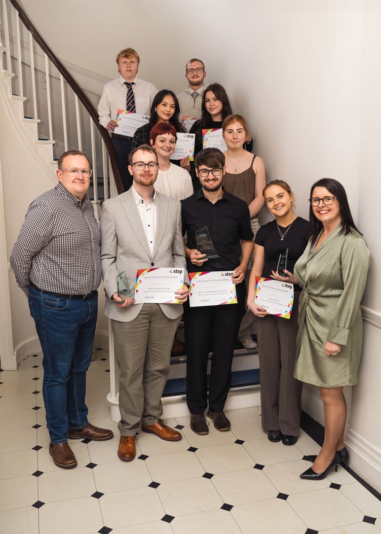 2024 Step programme winners photographed with Sarah Maltby MHK and Matthew Shananhan from Utmost International Isle of Man