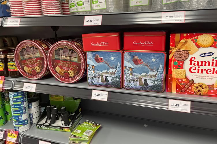 Festive tins of biscuits on sale at the Spar in Douglas