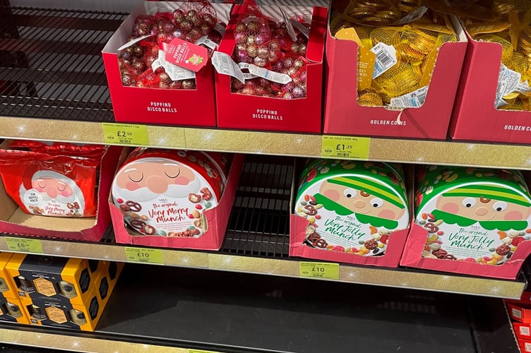 Christmas chocolates on the shelves at M&S in Douglas