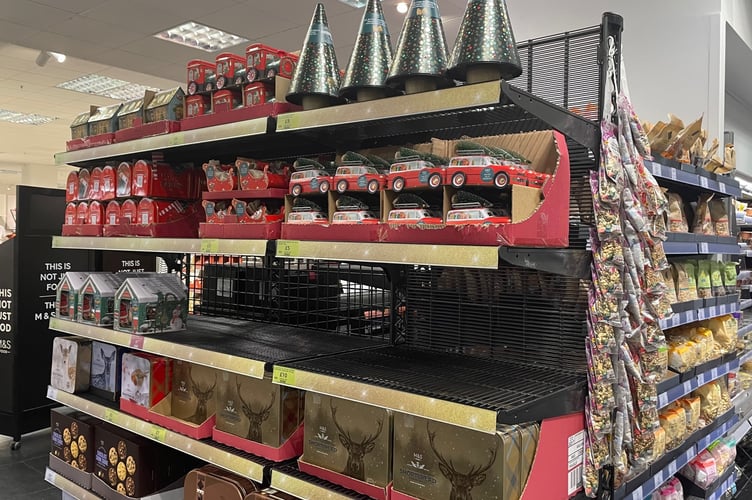 Tins of festive biscuits on sale at M&S in Douglas