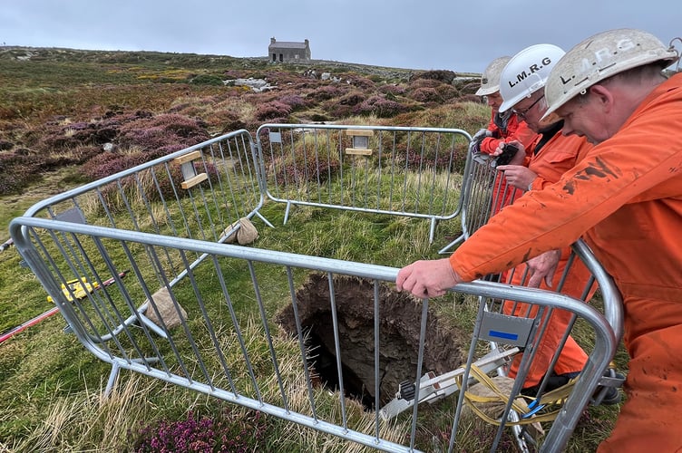 Members of the Laxey Mines Research Group investigate the Chasms sinkhole