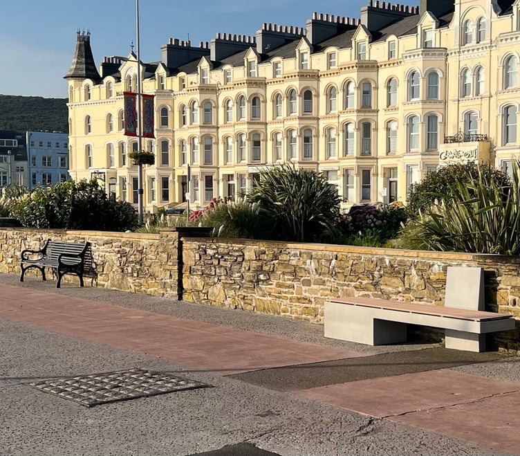 One of the new benches with no back on Loch Promenade