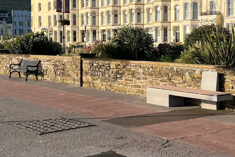 One of the new benches with no back on Loch Promenade