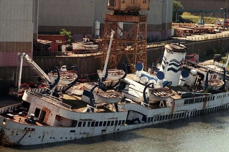 The Manxman listing in the Pallion Engineering shipyard in Sunderland
