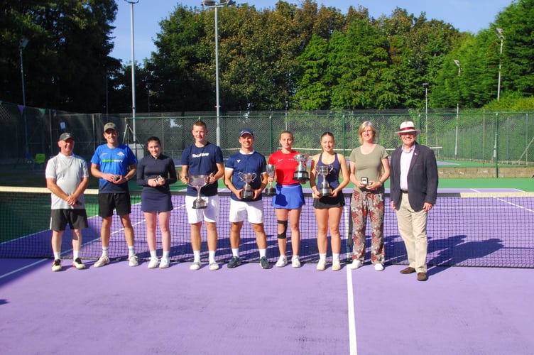 Isle of Man Lawn Tennis Association Senior Championships  winners and runner-ups (left to right) Kevin Drewry, Jonathon Gower-Jackson, Abigail Cowell, Orry Farnworth, Sean Drewry, Charlotte Clarke, Sarah Long, Kirree Ronan and Lieutenant Governor Sir John Lorimer