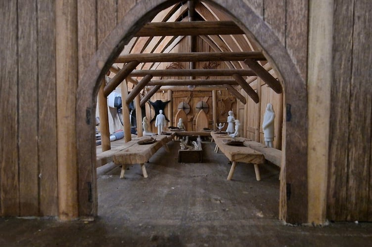 A model showing how the Viking longhouse will look inside