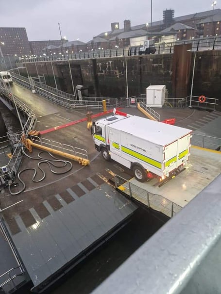 The bomb disposal unit vehicle arrived on the island on Sunday