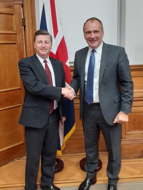 Douglas Alexander (left) MP, Minister for Trade Policy and Economic Security and Alfred Cannan, Chief Minister of the Isle of Man