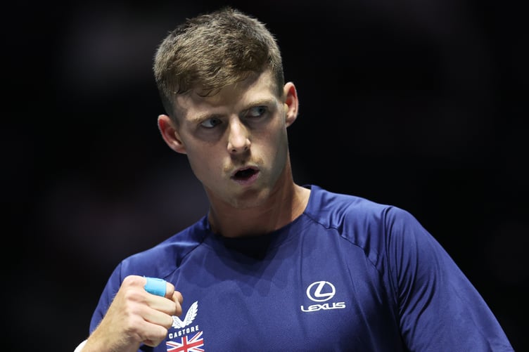 Billy Harris on his way to winning his debut match for Great Britain in the Davis Cup on Wednesday afternoon (Photo: www.lta.org.uk)