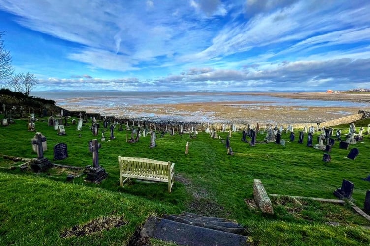 Great views of Morecambe Bay from the grounds of St Peter's Church in Heysham