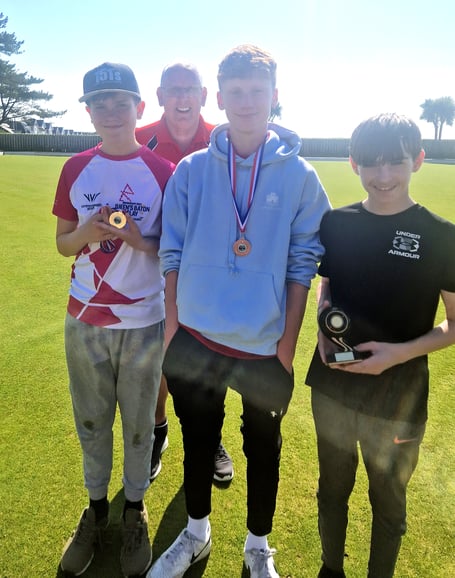 Lawn Bowls Isle of Man club president Gary Lenton with junior championship competitors (left to right) Joseph Hussey, John Long and overall winner Tyler Eisinger