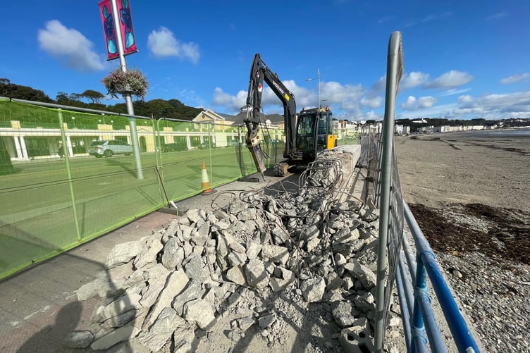 The section of sea wall near the cenotaph on Harris Promenade in Douglas being demolished in a planned move