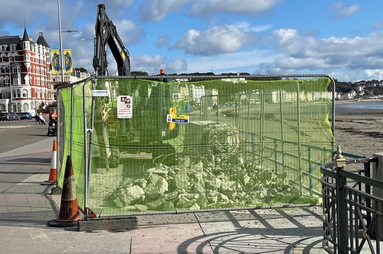 The section of sea wall near the cenotaph on Harris Promenade in Douglas being demolished in a planned move