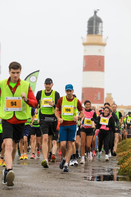 The early stages of the 2024 MFX Limited-sponsored End to End Walk which took place on Sunday, starting from the Point of Ayre in the north of the island and finishing at the southernmost tip at the Sound. Callum Gawne won the race for the first time, covering the 39.2-mile distance in a time of 	six hours 27 minutes and 24 seconds (Photo: Callum Staley/CJS Photography)