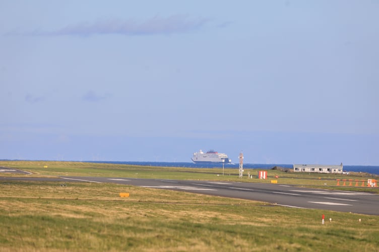 Manxman Celebration cruise passing Ronaldsway Airport.