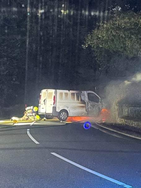 The van on fire in Dhoon