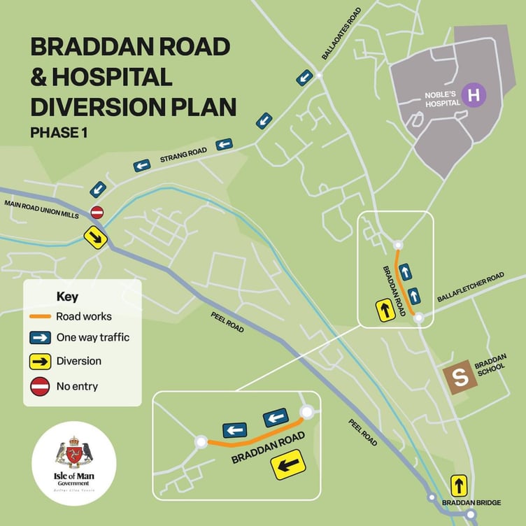 Map of one-way system on Braddan Road