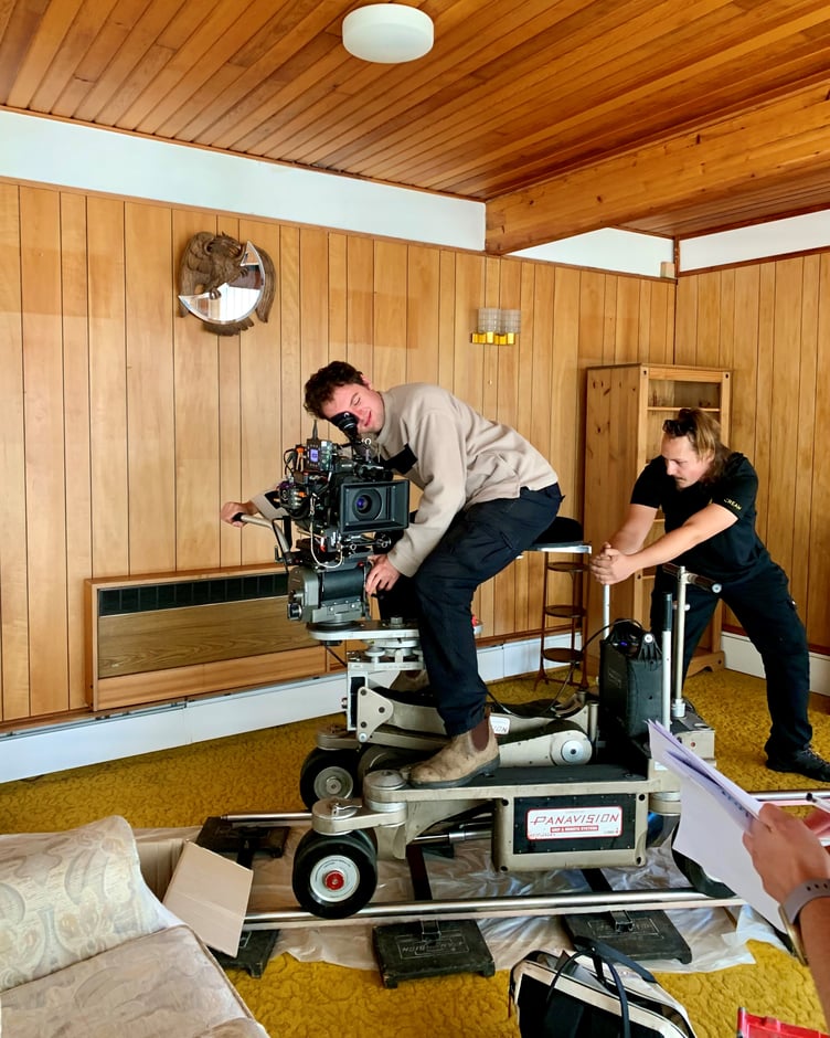 Camera crews work on the film 'Alone With You'