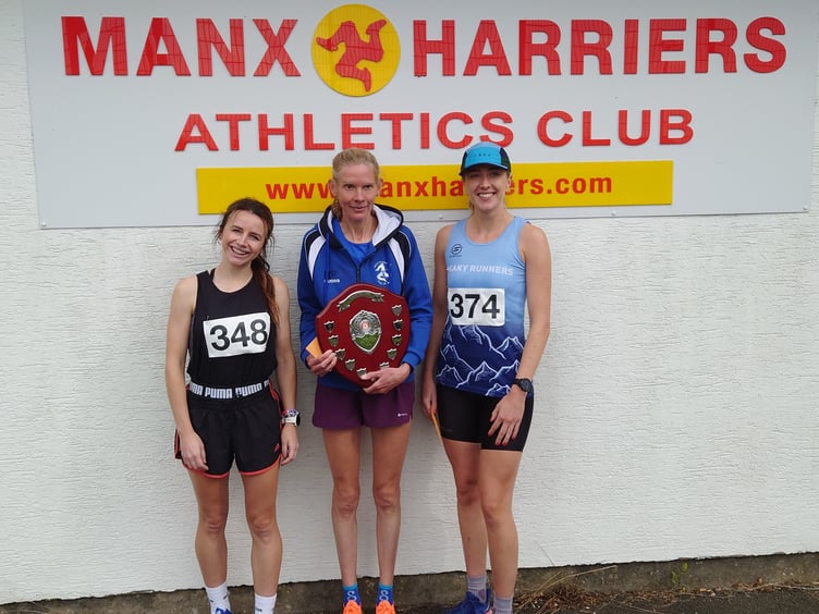 First woman Sarah Webster (centre) with Kirsty Barber (left) and Emily Mylchreest (Photo: David Griffiths)