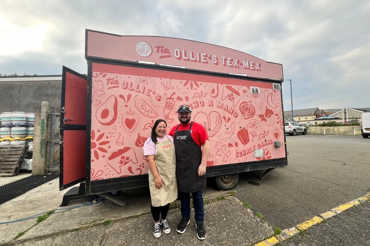 Michael and Natalie Strathdee outside the Tia Ollie's Tex-Mex food vendor in Port Erin