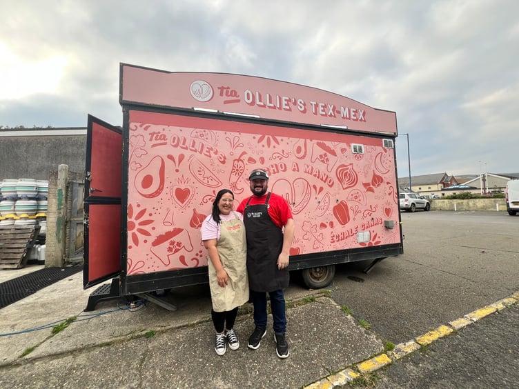 Michael and Natalie Strathdee outside the Tia Ollie's Tex-Mex food vendor in Port Erin