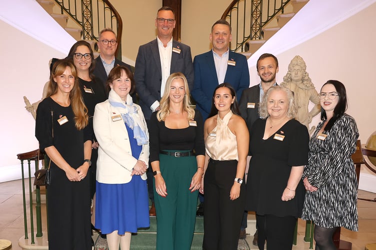 Pictured are Eleanor Harding and Robyn Wood of Appleby, Diane Kelsey MLC, Isle of Man Department for Enterprise, Cameron Mitchell, Sarah Lisy, Toby Brooks and Charlotte Wilby from the IOMSR, Jess Whitley and Steven Quayle of Cains, Cathy Lane and Jack Okell from MHG Insurance