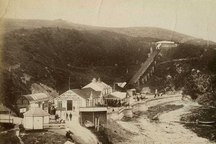 Port Soderick at the turn of the 20th century with the funicular tram