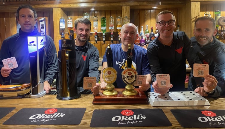 Left to right: Matthew Palmer, John Coppell, Manx Arms landlord Steve Harding, Paul Healey and Stephen Corran