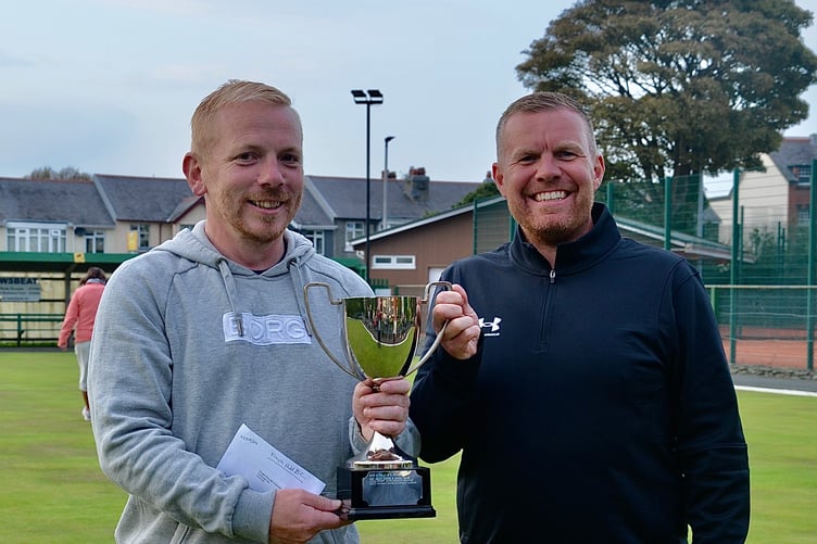 Neil Withers and Paul Dunn (right) with the Douglas City Council Challenge Cup (Photo: Arnie Withers)