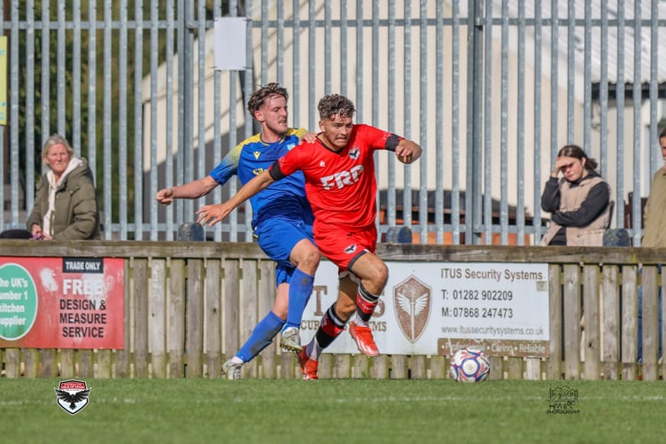 Jacob Crook on the move against Barnoldswick Town on Saturday (Photo: Hannah McHugh)